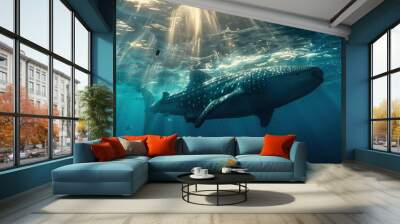 Graceful Whale Shark Gliding Through the Ocean Depths Wall mural