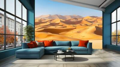 Majestic Windswept Patterns on Sandy Dunes in a Vast Desert Landscape Wall mural