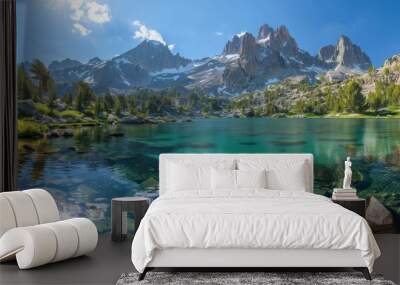 Rocky mountain range with a clear blue lake Wall mural