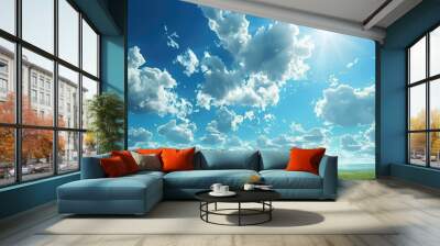 Serene Blue Sky with Fluffy White Clouds Wall mural