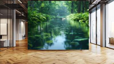 Serene Lush Forest with Sparkling Stream Wall mural