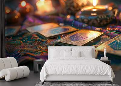 Tarot cards and astrological chart on a mystical cloth Wall mural