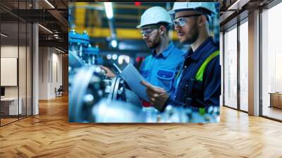 Technicians Examining Steam Line in Industrial Setting Wall mural