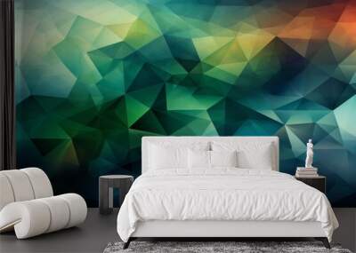 Background of green and blue gradient triangles forming a dynamic composition, Generative AI Wall mural