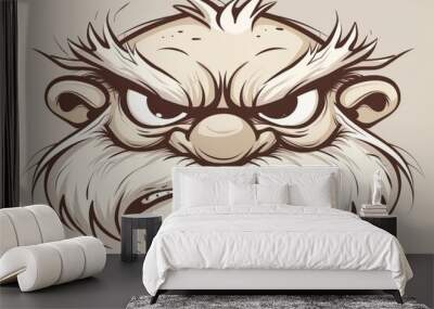 Cartoon cute doodles of a grumpy troll's face with a scowl and bushy eyebrows, Generative AI Wall mural