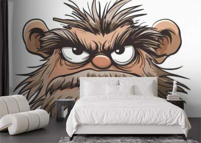 Cartoon cute doodles of a grumpy troll's face with a scowl and bushy eyebrows, Generative AI Wall mural