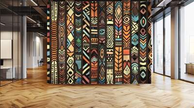 Cartoon cute doodles of tribal patterns inspired by indigenous cultures, Generative AI Wall mural