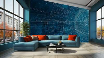 Digital tech blueprint pattern, Generative AI Wall mural