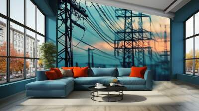 Electrical grid with detailed circuit paths and connecting wires, background, Generative AI Wall mural