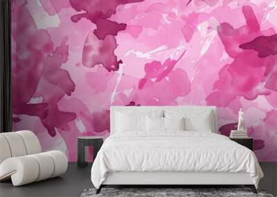 Panoramic close-up, high detail scan of pink camo pattern texture, Generative AI Wall mural