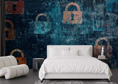 Secure data patterns featuring encryption symbols, background, Generative AI  Wall mural