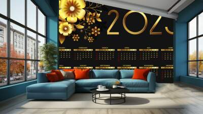 2023 business calendar with golden flower decoration Wall mural