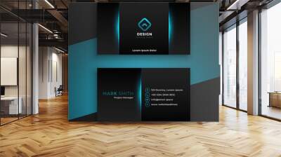 abstract black business card design with blue shade Wall mural