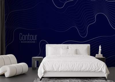 abstract contour lines on dark blue background Wall mural