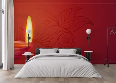 beautiful diya lamp red diwali festival banner Wall mural