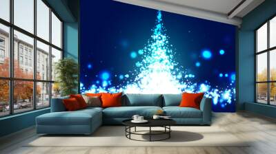 beautiful glowing christmas tree sparkles background design Wall mural