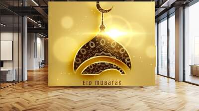 beautiful mosque design for islamic eid festival with golden decoration Wall mural