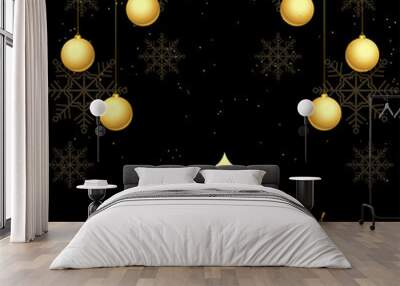 black and golden merry christmas greeting background design Wall mural