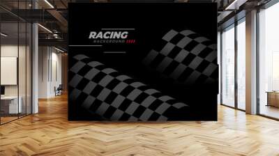 black racing background with checkered flag Wall mural