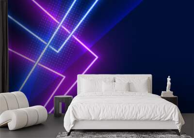 blue and purple geometric neon light effect lines background Wall mural