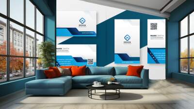 blue geometric business card modern design template Wall mural