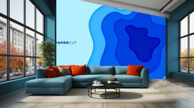 blue papercut abstract background in 3d style design Wall mural