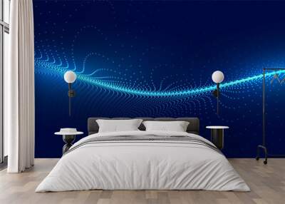 blue techno particle wave light background Wall mural