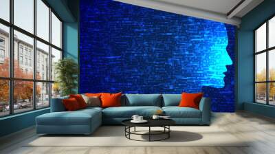 blue technology face in glitch style background Wall mural