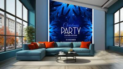 christmas party blue snowflakes flyer template design Wall mural