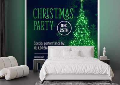 christmas party sparkle tree green flyer template design Wall mural