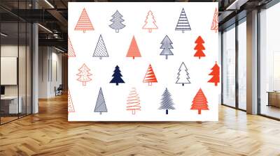 collection of christmas tree element design in doodle style Wall mural