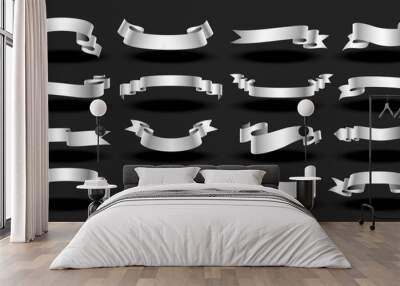 collection of realistic silver ribbon element banner design Wall mural