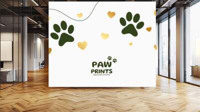 cute paw feet print background with golden heart Wall mural