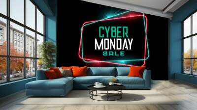 cyber monday sale in neon frame style background Wall mural