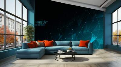 digital low poly technology background with network mesh Wall mural