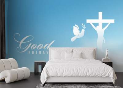 divine good friday background with cross and peace dove bird Wall mural