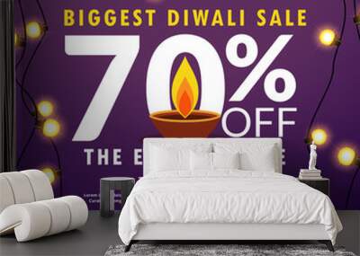 diwali festival sale discount and offers banner with light bulbs Wall mural