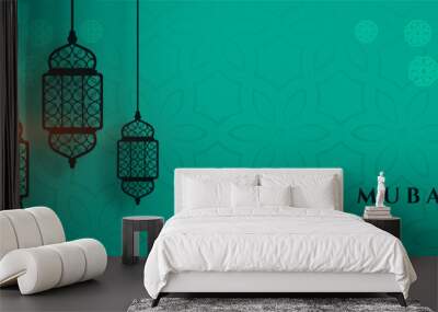 eid mubarak banner with islamic lantern decoration Wall mural