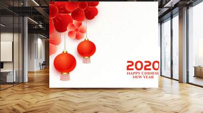 elegant chinese new year flower and lantern greeting background Wall mural