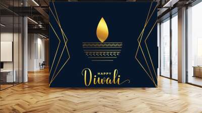 ethnic style diya in shubh diwali poster with golden lines Wall mural