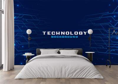 glowing blue cuircuit lines diagram Wall mural