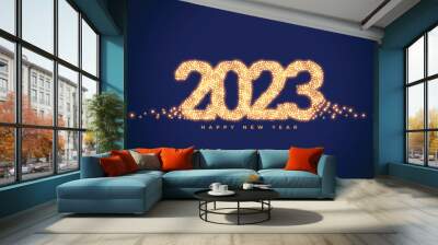 Golden sparkle 2023 lettering for new year festival banner Wall mural