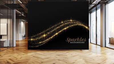 golden sparkles flowing in wave background design Wall mural