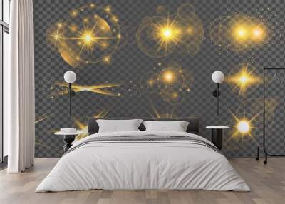 golden transparent light flare and sparkles big set Wall mural