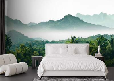 green forest mountain peak closeup on transparent background Wall mural