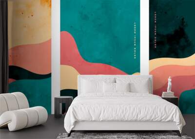 hand painted abstract minimal curve lines flyer background set Wall mural