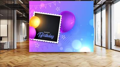 happy birthday card with realistic balloon and photo frame Wall mural