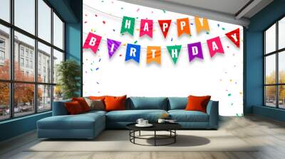 happy birthday flags and confetti background Wall mural