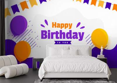 happy birthday invitation card with balloons and flags Wall mural