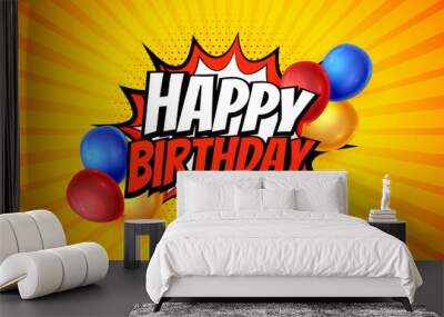 happy birthday template in comic style design Wall mural